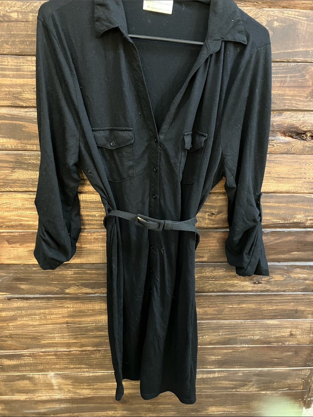 Bobbie Brooks Black Button-Front Midi Shirt Dress